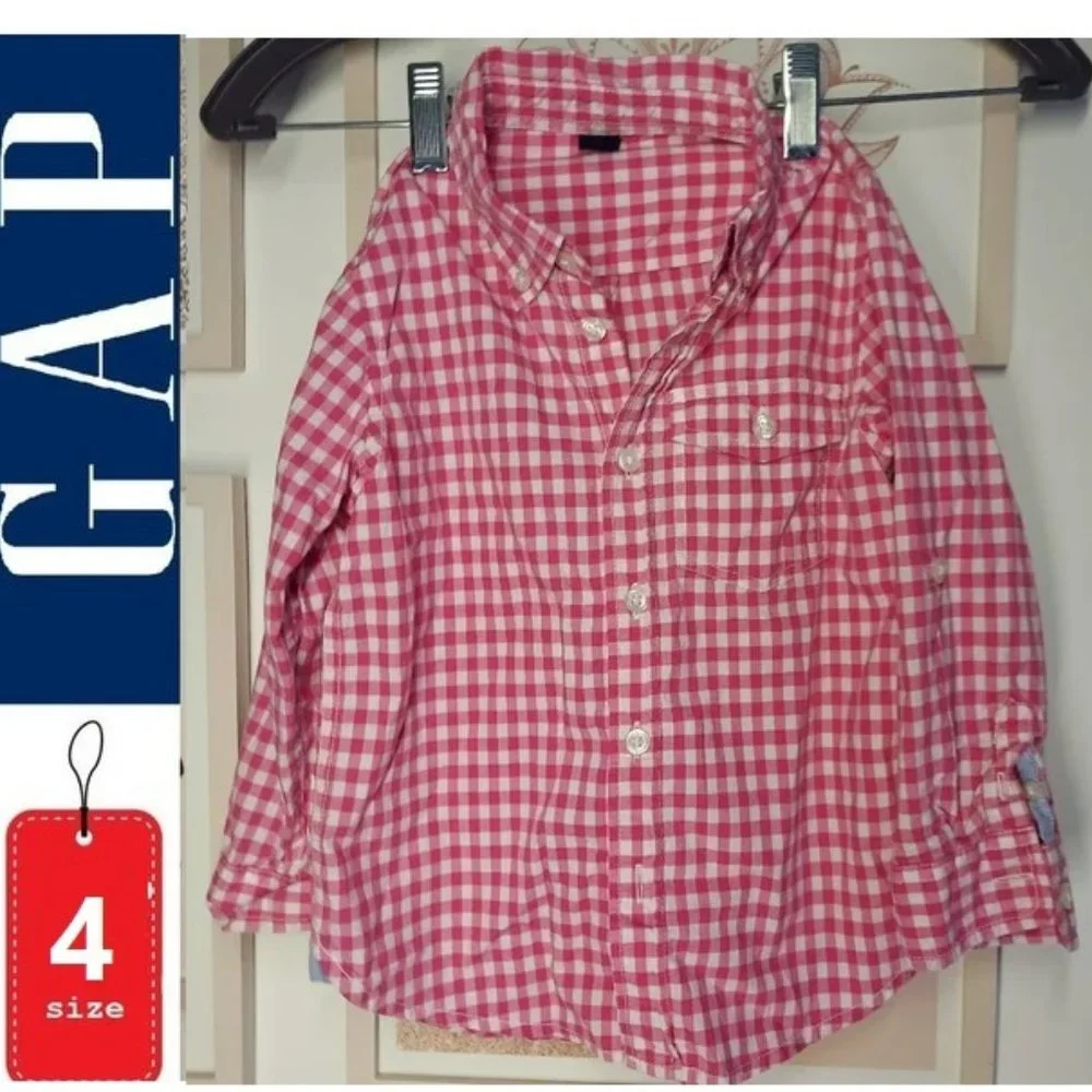 ⭐️ 5/$30 GAP kids _pink plaid 4T_ button up